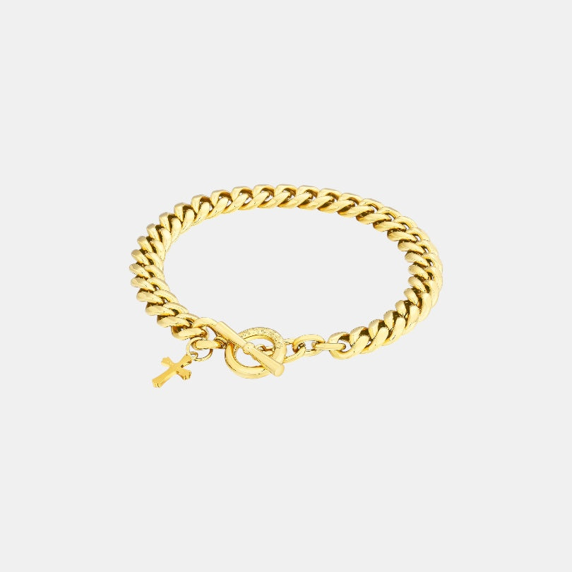 8MM Cuban Crucifix Bracelet | Gold