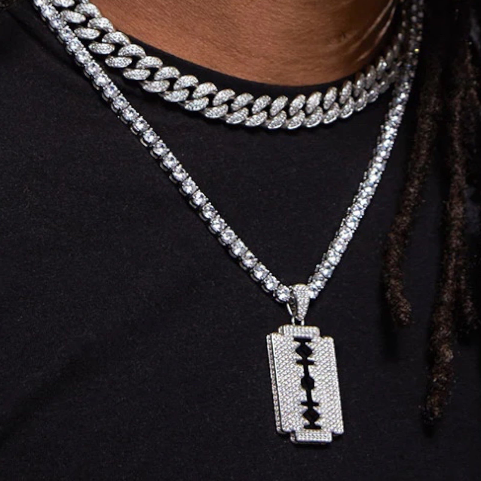 Iced Razor Blade Pendant | Silver