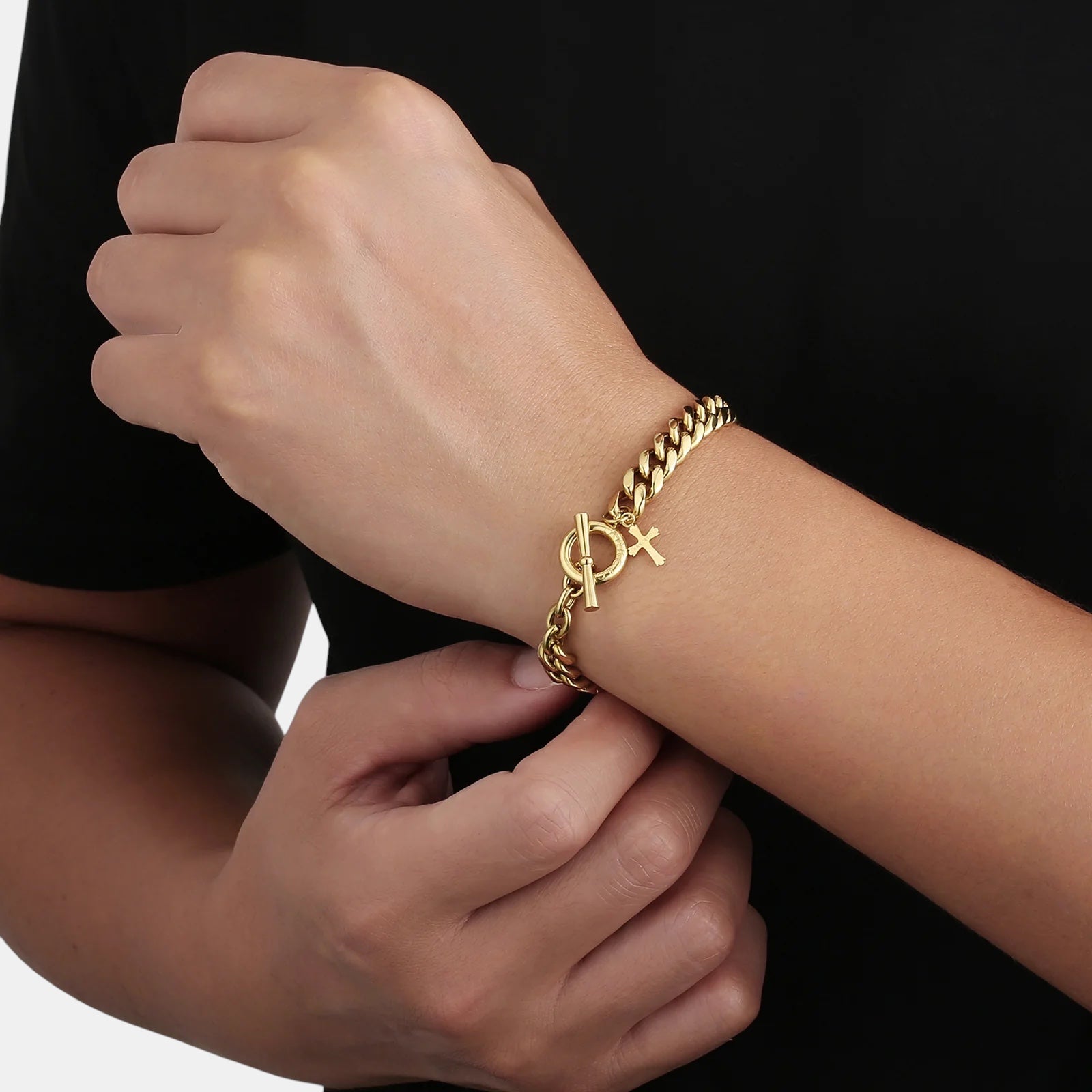8MM Cuban Crucifix Bracelet | Gold