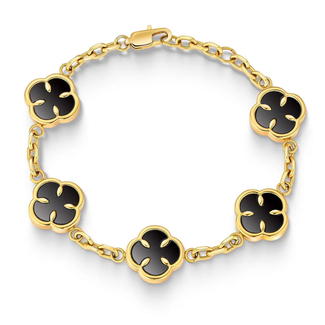 Onyx Clover Bracelet | Gold