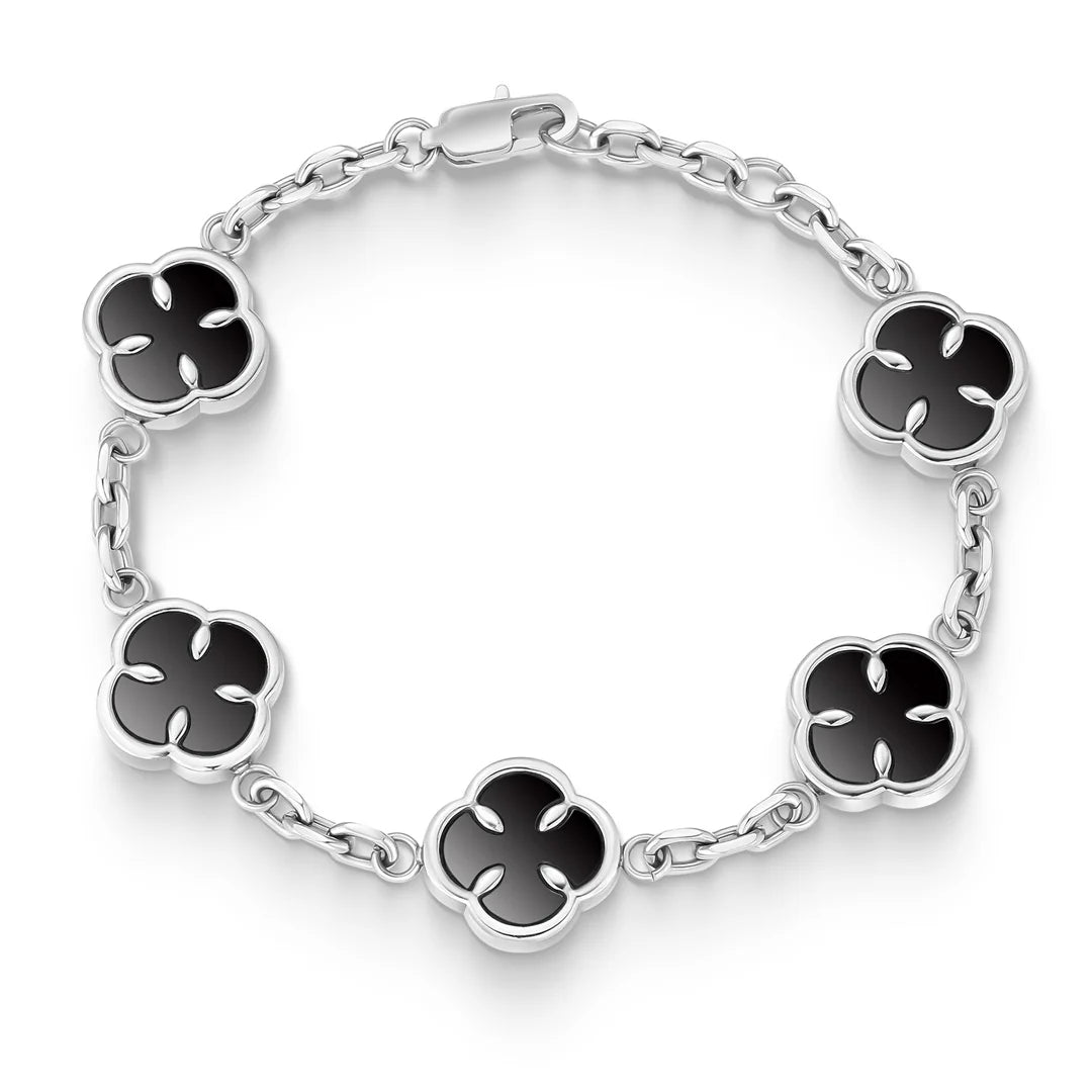 Onyx Clover Bracelet | Silver