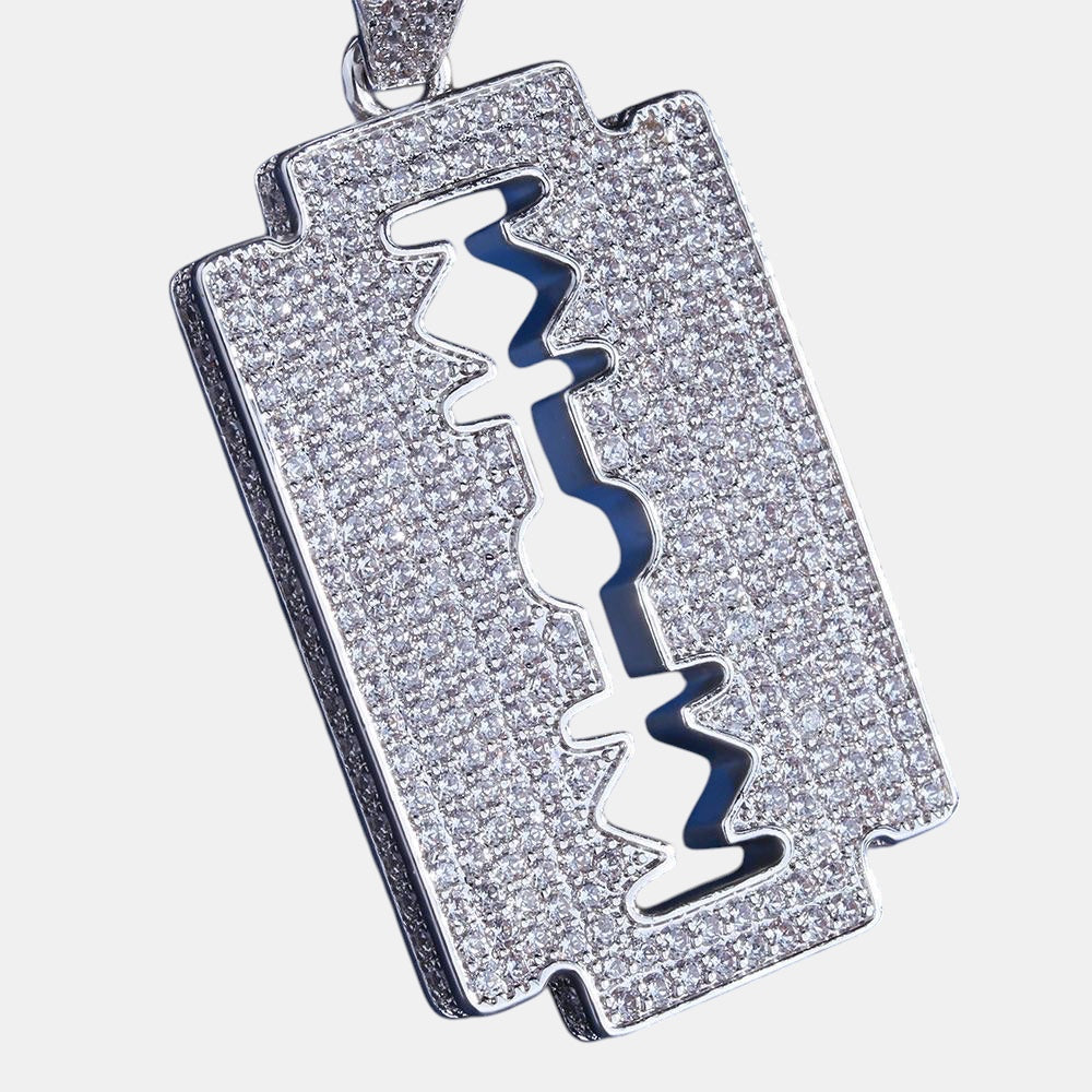 Iced Razor Blade Pendant | Silver