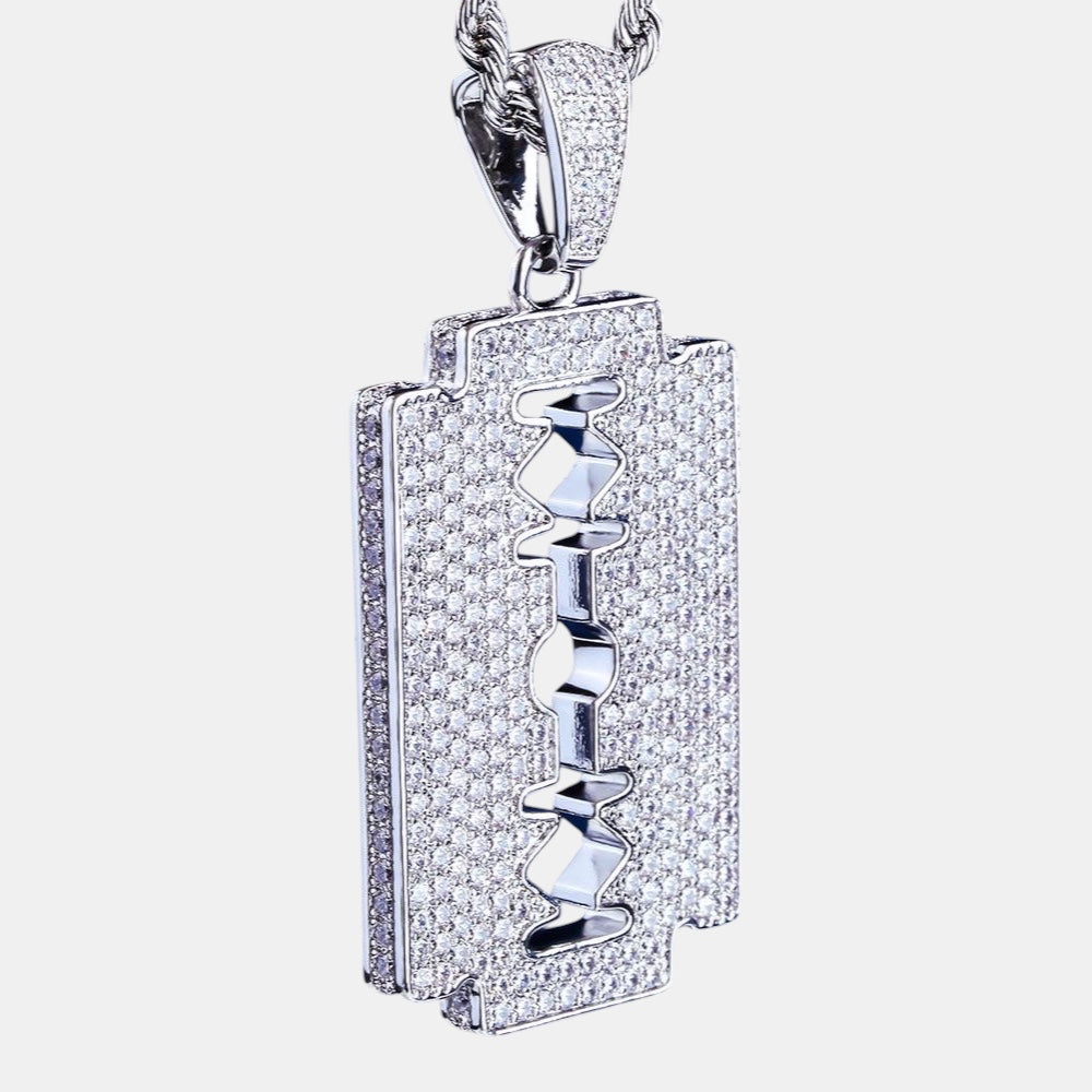 Iced Razor Blade Pendant | Silver