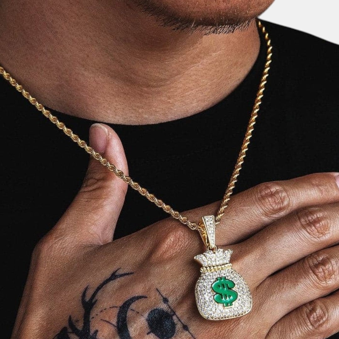 Iced Money Bag Pendant | Gold