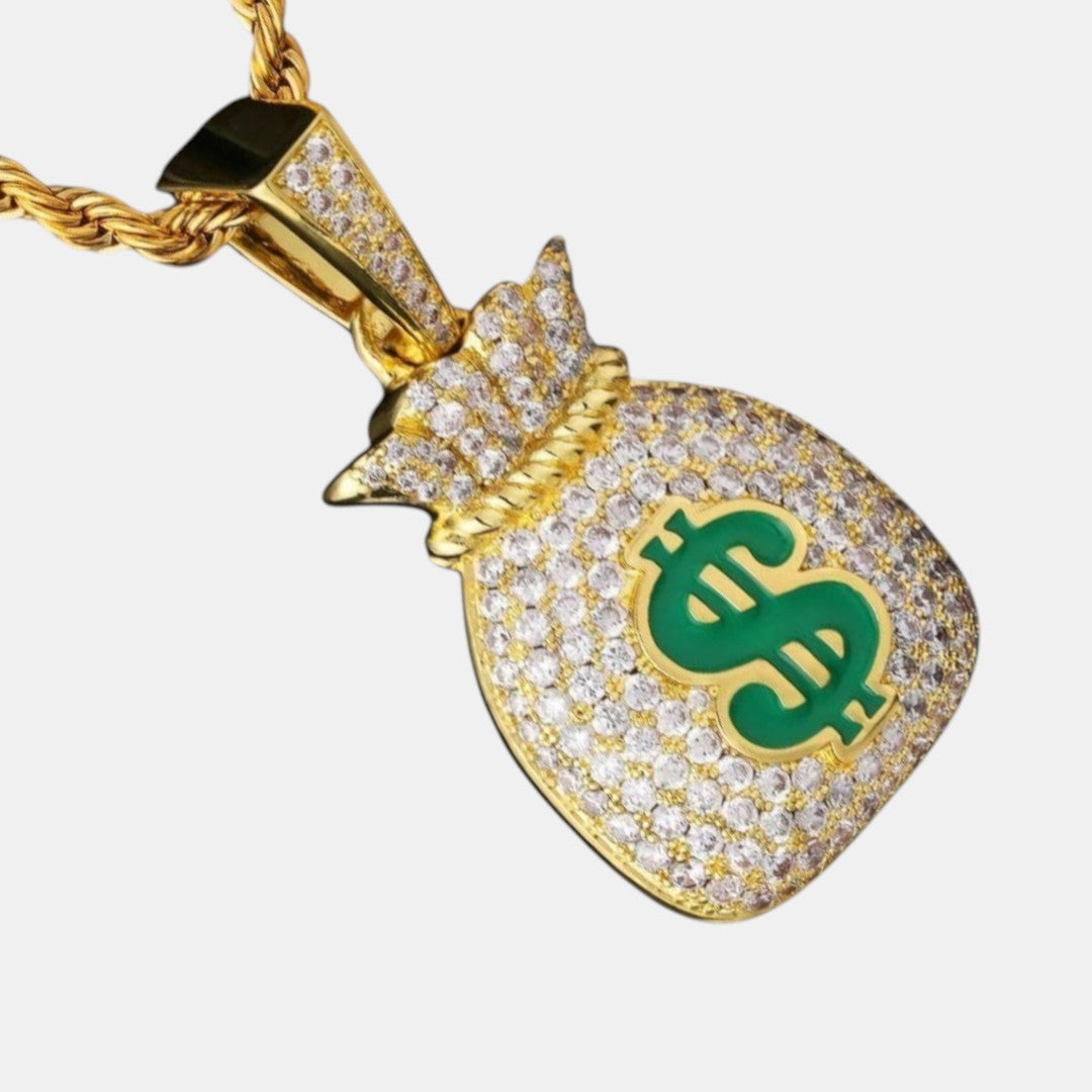 Iced Money Bag Pendant | Gold