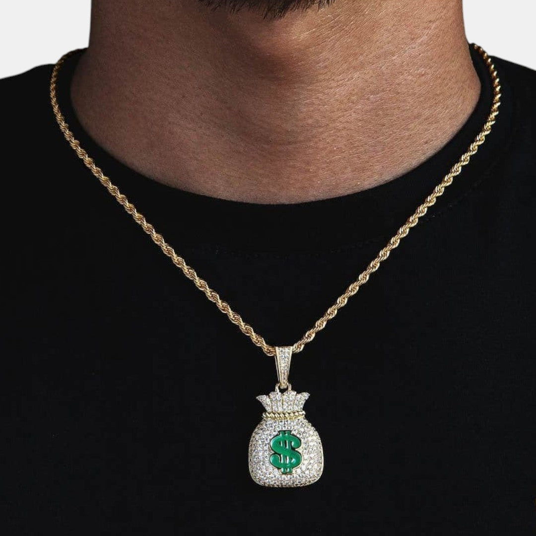 Iced Money Bag Pendant | Gold